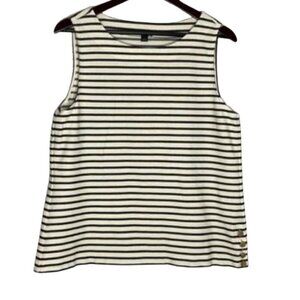 Ann Taylor Cotton Sleeveless Blouse Gold Button Detail Coastal Nautical